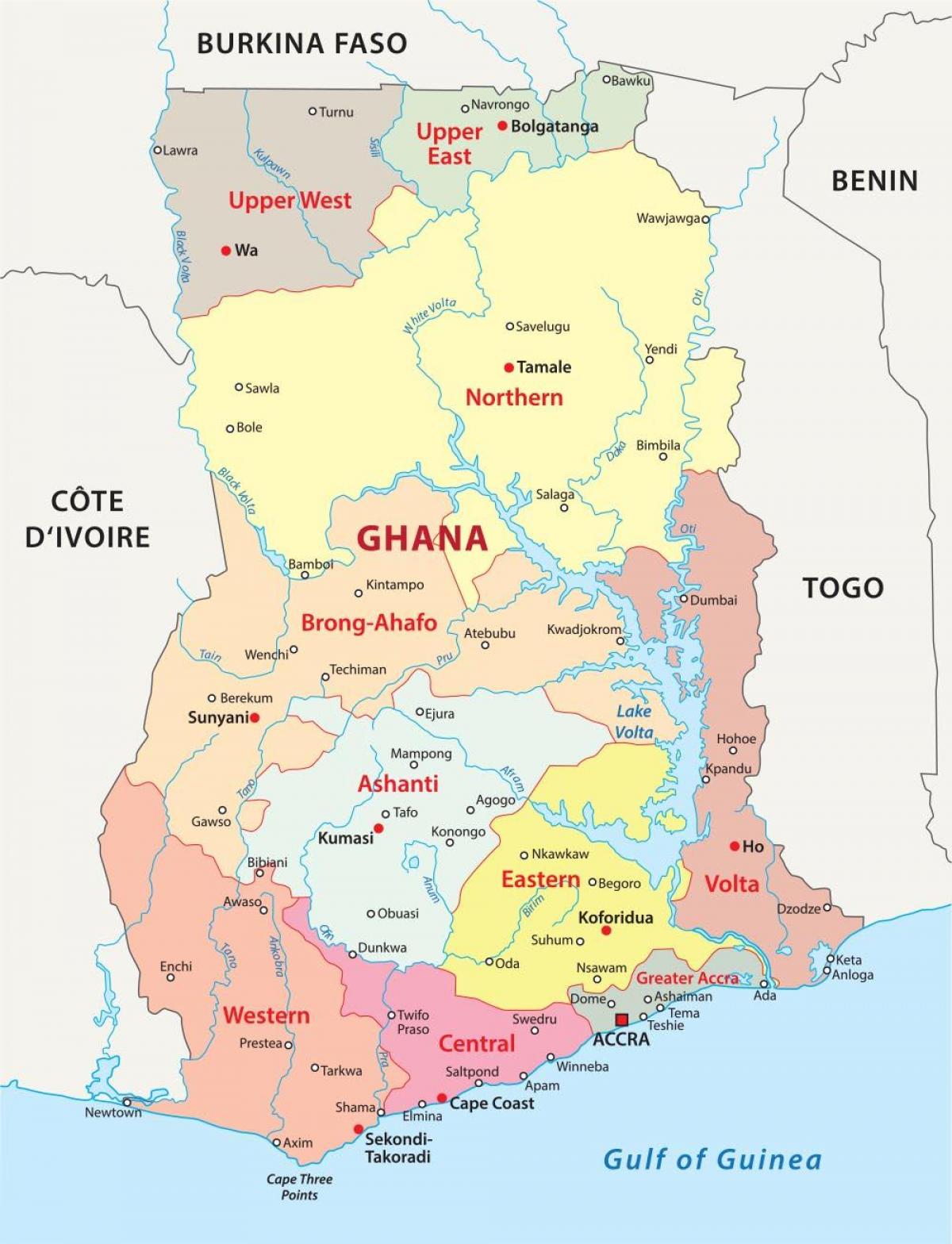 kartta ghana osoittaa piirit