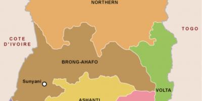Ghanan kartta ja alueiden